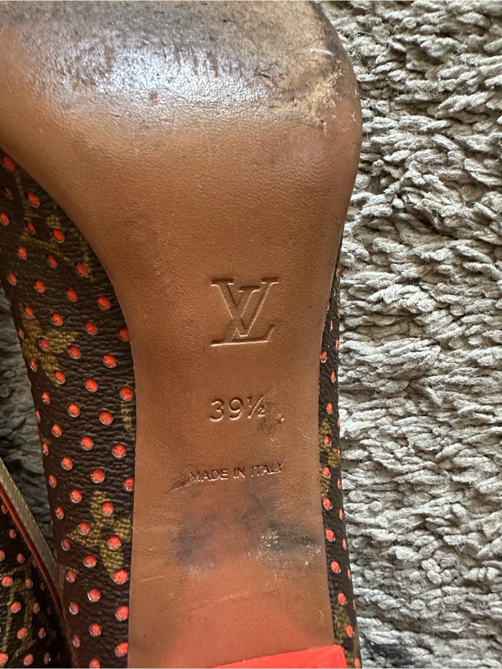 Louis Vuitton Monogram Perforated Peep Toe Heels Orange Size 39.5 Padlock - Picture 6 of 10